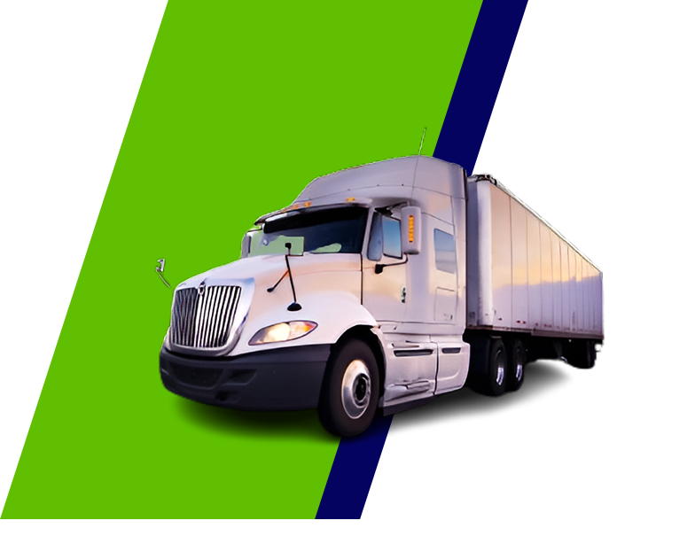 A white truck is parked on the side of a green and black background.